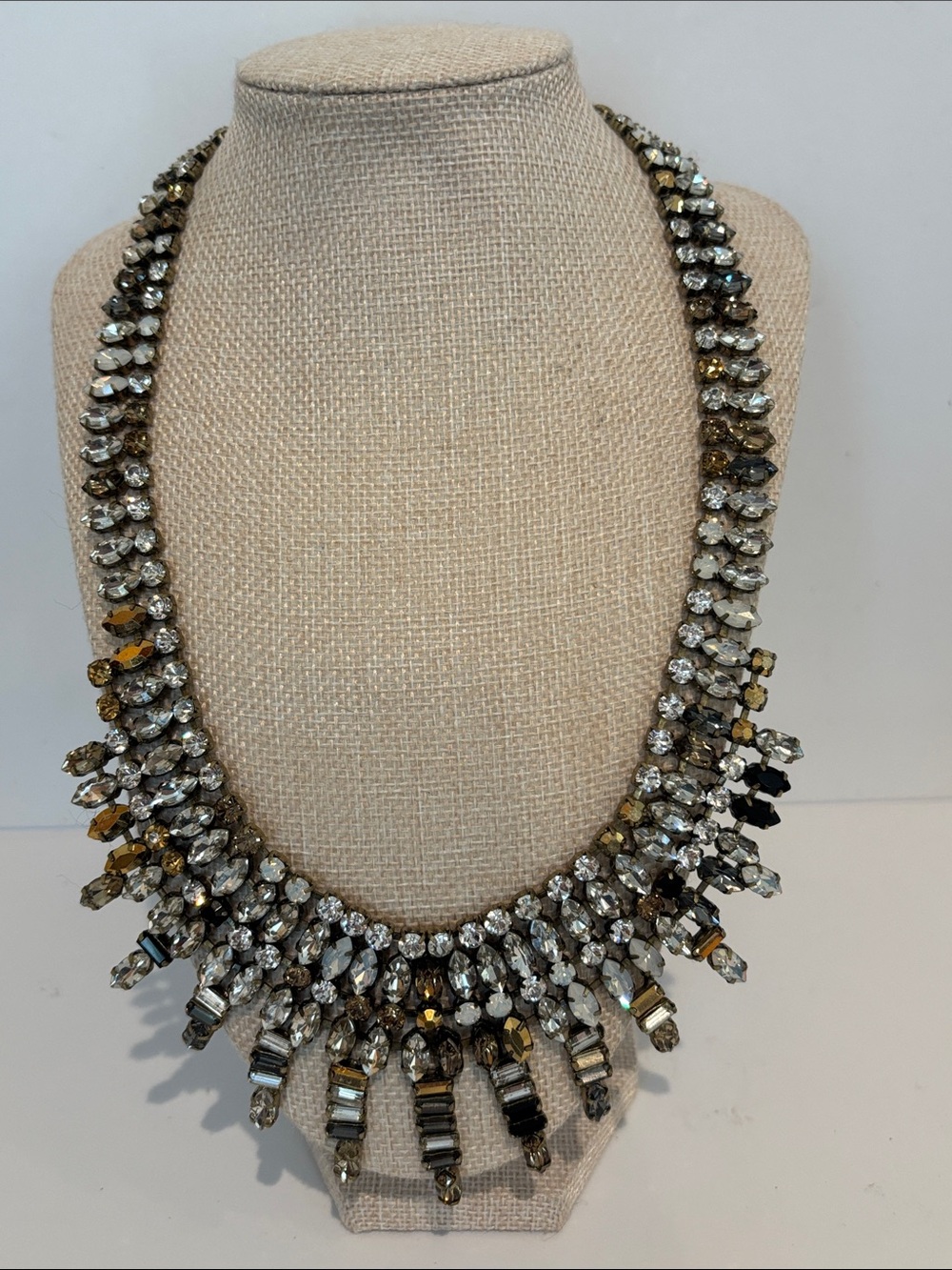 Banana Republic Rhinestone Crystal Fringe Statement Bib Necklace